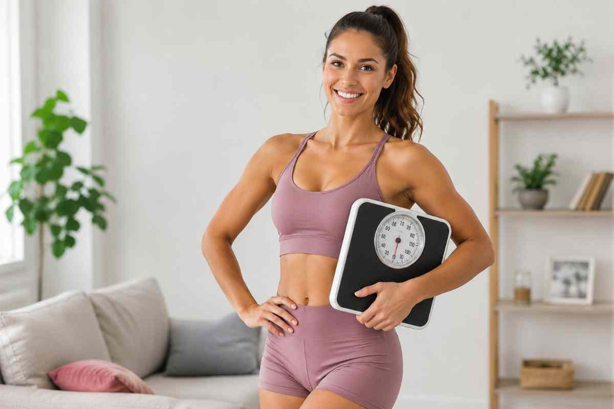 donna in forma con bilancia in mano